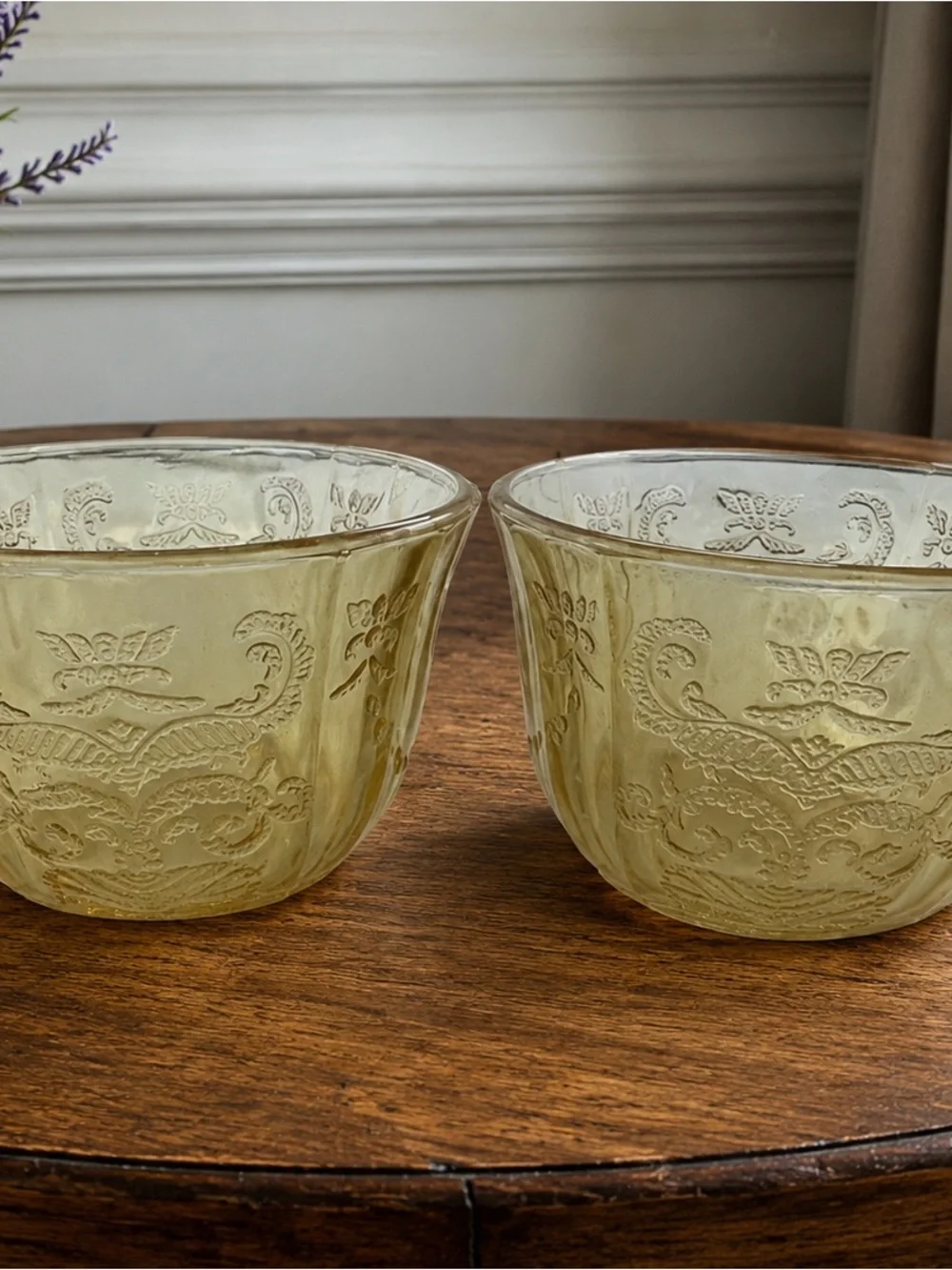 Set of 2 Federal Glass Madrid Amber Depression Glass Tea Cups 1930s